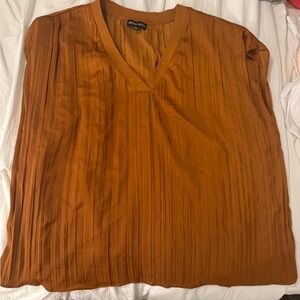 Brown V-Neck Pleated Blouse